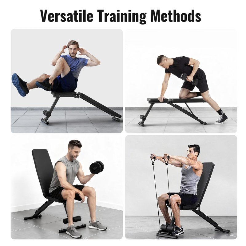 Adjustable Weight Bench for Home Gym Dumbbell Exercise, 600LBS Stable Incline Decline Flat Bench for Full Body Workout, Foldable Workout Bench with Resistance Bands for Bench Press Strength Training
