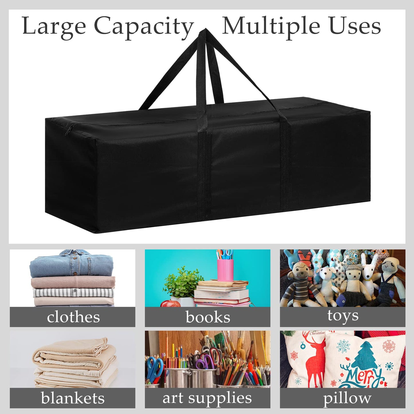 2 Pcs 47 Inch Large Sports Duffel Bag for Travel Camping Sports Equipment Storage Waterproof Foldable Long Luggage Storage Bag for Camping, Tent, Tripod, Gym, Fishing, Black