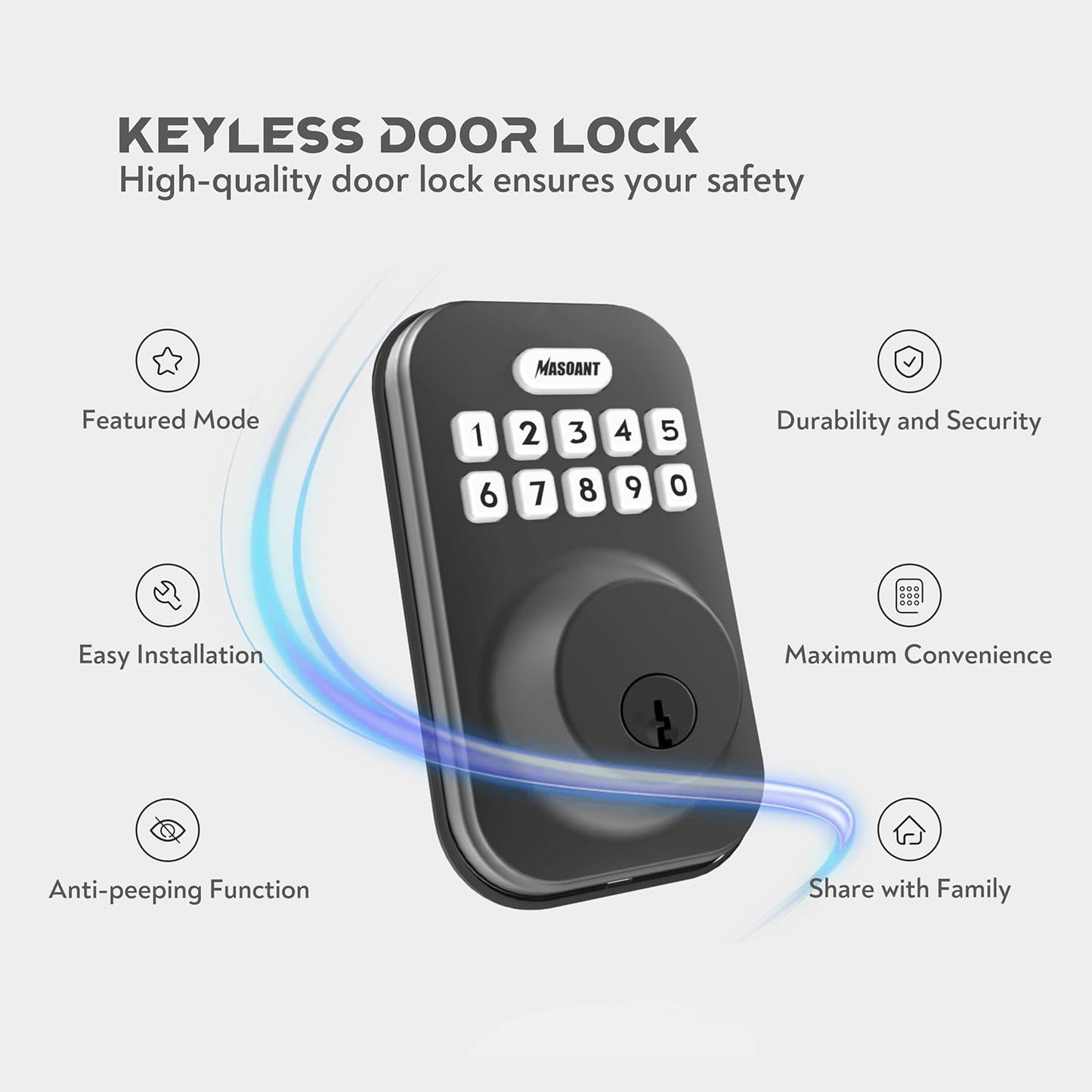 Brushed Nickel Keypad Deadbolt Lock - Electronic Keyless Front Door Auto Lock with Anti-Peeping Code