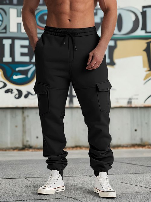 TAFLE Mens Fleece Lined Sweatpants Warm Winter Athletic Jogger Pants with 6 Pockets Drawstring Outdoor Trousers Black