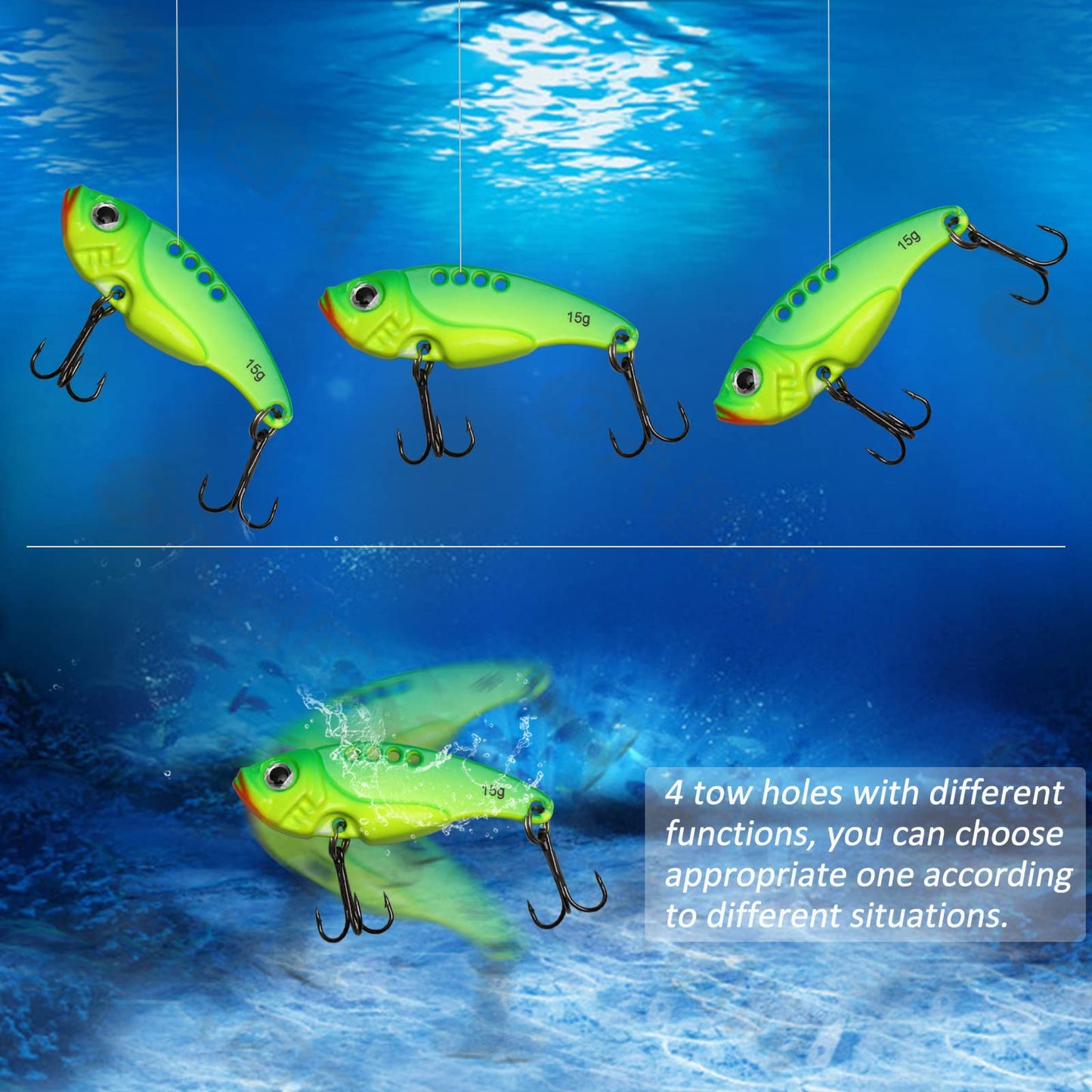Dovesun 15pcs Blade Bait Fishing Lures Fishing Spoons Lures Fishing Swimbait for Bass, Crappie, Trout Walleye Type 1