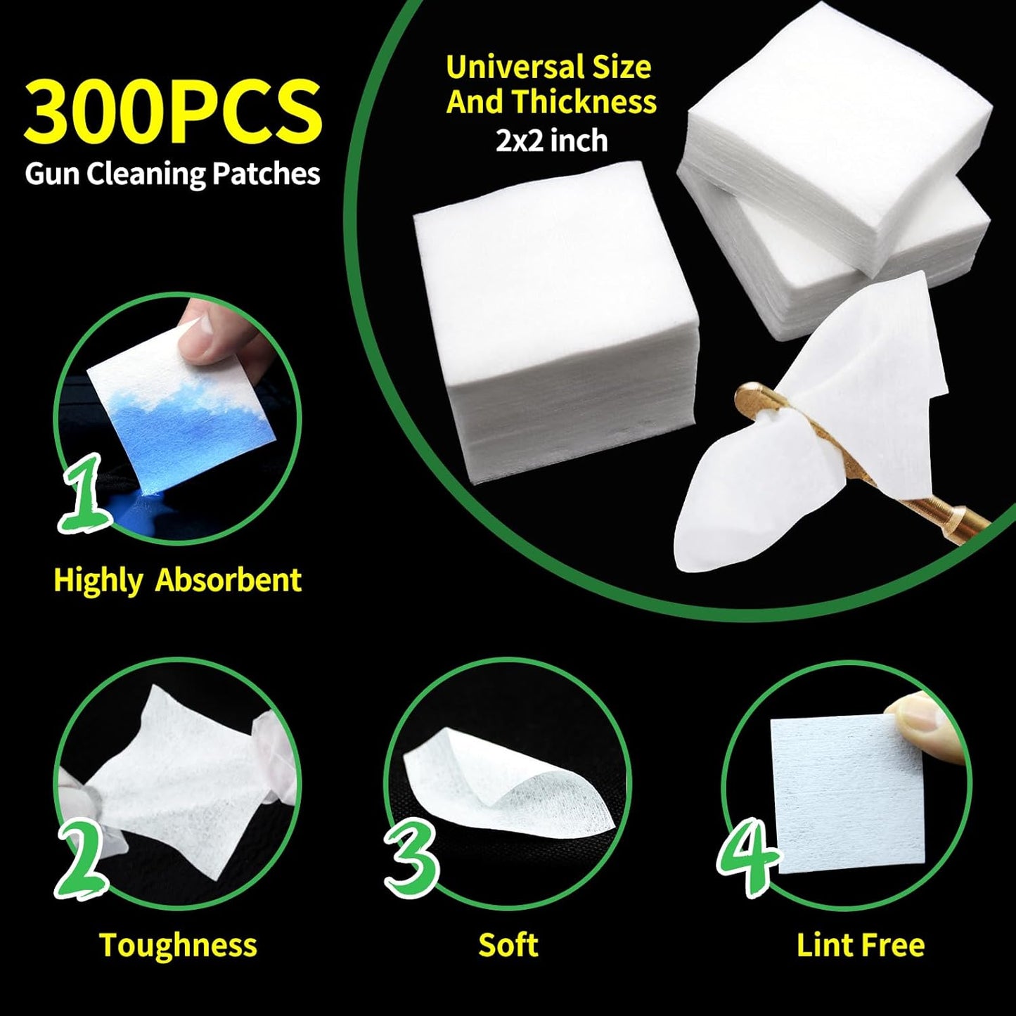 Skiennix Gun Cleaning Kit - 1700PCS Supplies with 1500 Patches & 200 Swabs | Lint-Free Rags & Cotton Swabs