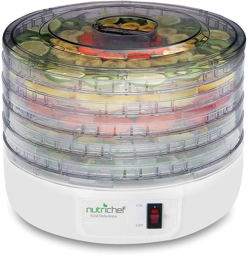 NutriChef Electric Food Dehydrator - Multi-Tier High-Heat Circulation for Fruits, Vegetables & Jerky | 5 Stackable Trays