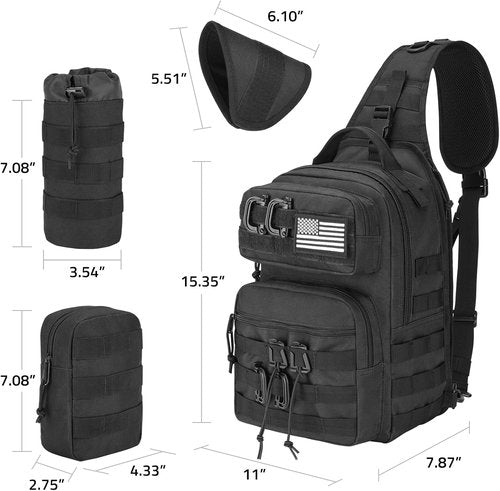 CVLIFE Tactical Sling Bag - Military-Grade Shoulder Backpack with Detachable Molle System | Black