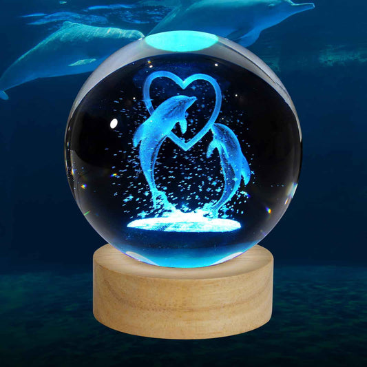 ZXBLAQ 3D Dolphin Crystal Ball Night Light, Upgraded 3.15 Inch Glass Ball Lamp with 16 Color LED Wooden Base, Dolphin Decor Birthday Holiday Christmas Gifts for Boys Girls Friends