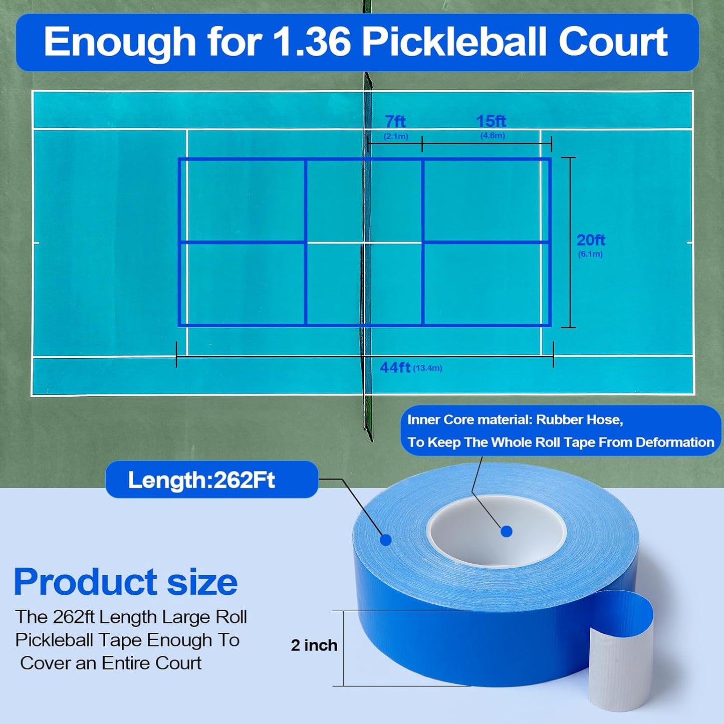Skiennix Pickleball Court Tape - 2in x 262FT Outdoor Marking Kit | Temporary Floor Tape for Tennis & Badminton