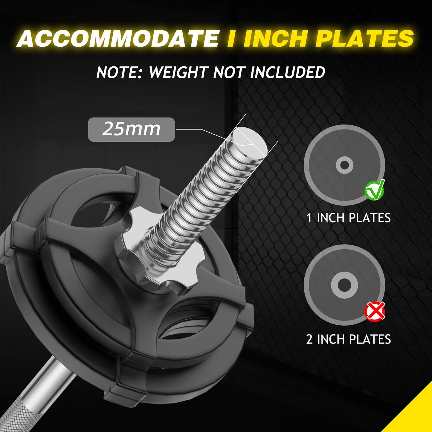 Weight Lifting Bar 57", 1" Standard Straight Barbell Bars Olympic for Home Gym Weight lifting/Strength Training/Squat/Bench Press/Deadlift/Lunges/Hip Thrusts, 2 Star Collars (480lb Weight Capacity) (Silver)