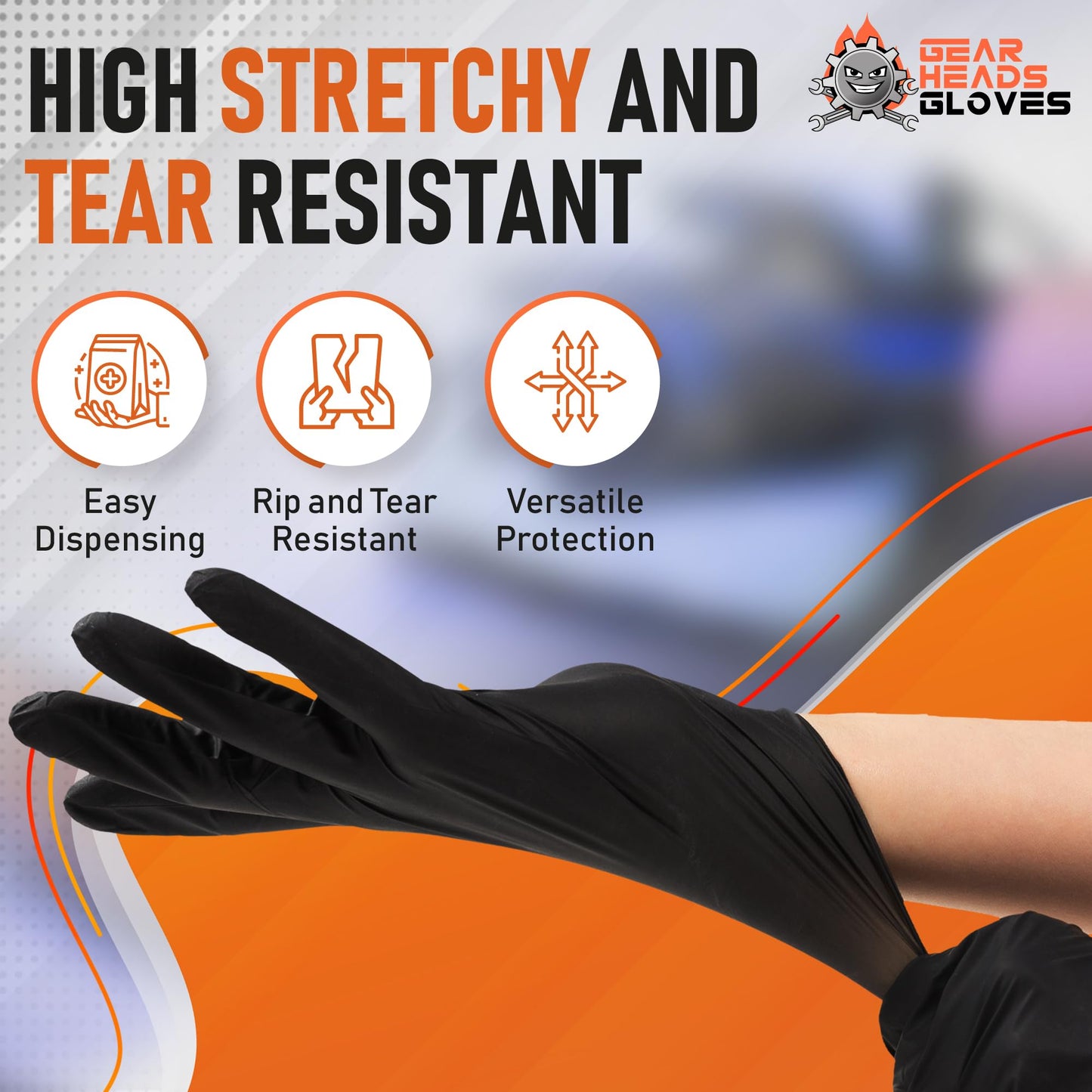 GEARHEADS Black Nitrile Disposable Gloves - 5 Mil Thickness, Chemical, and Food Safe, Latex-Free, Powder-Free, Textured Fingertips, Ideal for Mechanics, Cleaning, Food Prep (Large (Pack of 100))