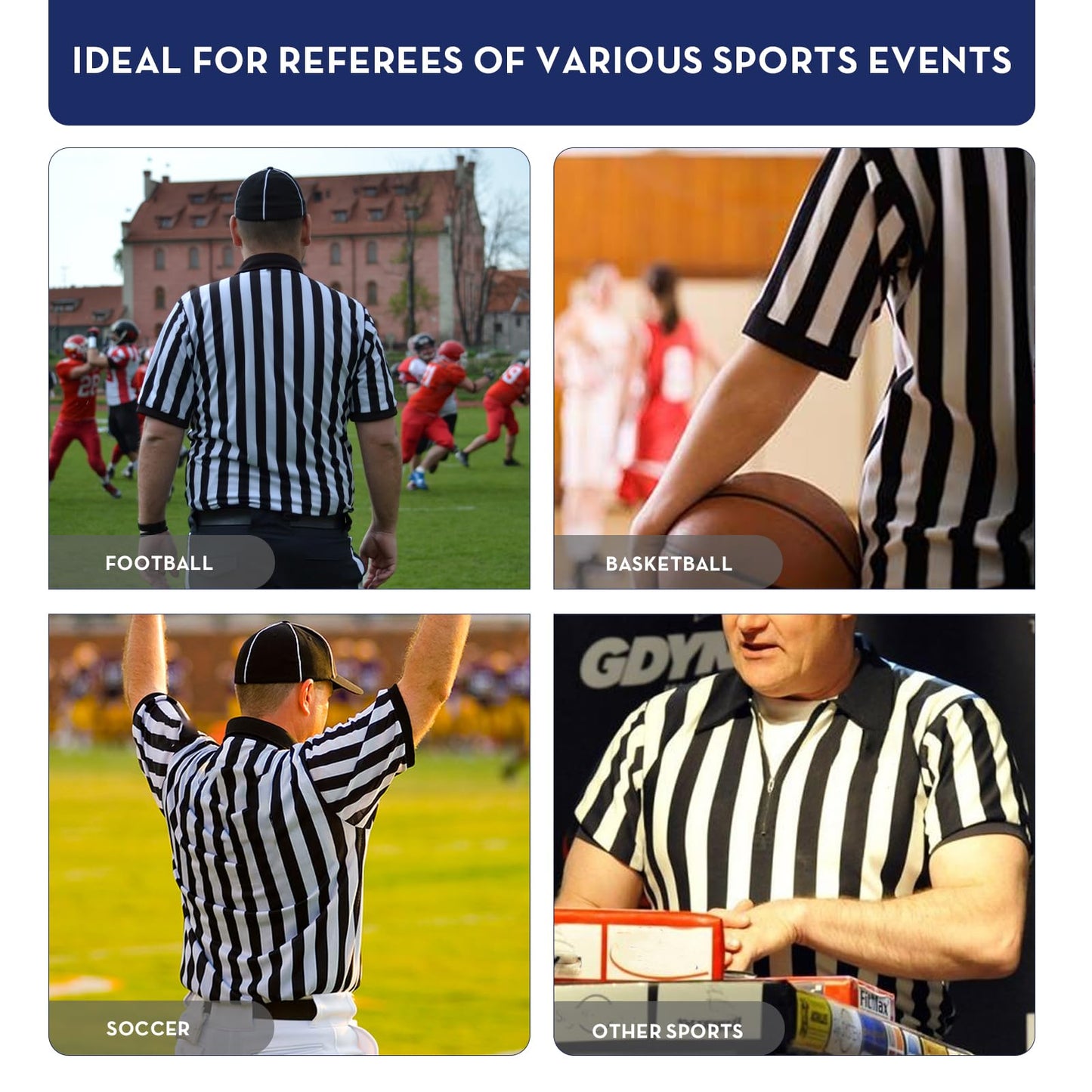 Men’s Referee Shirt Zipper Official Ref Shirt Costume Umpire Jersey for Womens and Mens Basketball Football Halloween Uniform L