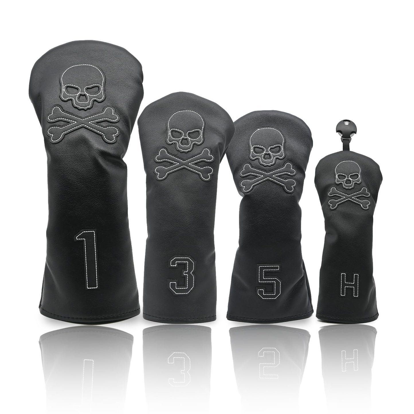 4 Pcs Golf Club Head Covers PU Leather Skull Golf Club Covers for Drivers, Fairway Woods, and Hybrids Fit Most Golf Clubs Golf Headcovers Set (Black)