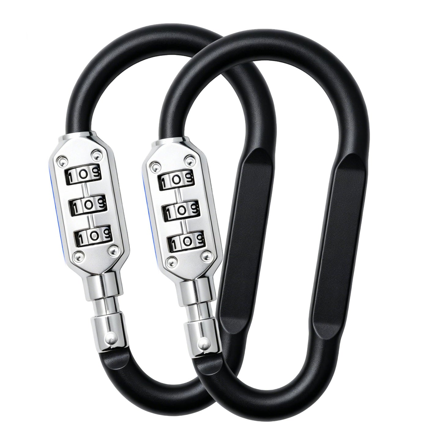 Combination Carabiner Clips,V-Resourcing Resettable 3 Dial Digit Combination Lock Carabiner Keychain,for Suitcase Luggage Travel Baggage Backpack (D Shaped, Large Size, Black, 2 Pack)