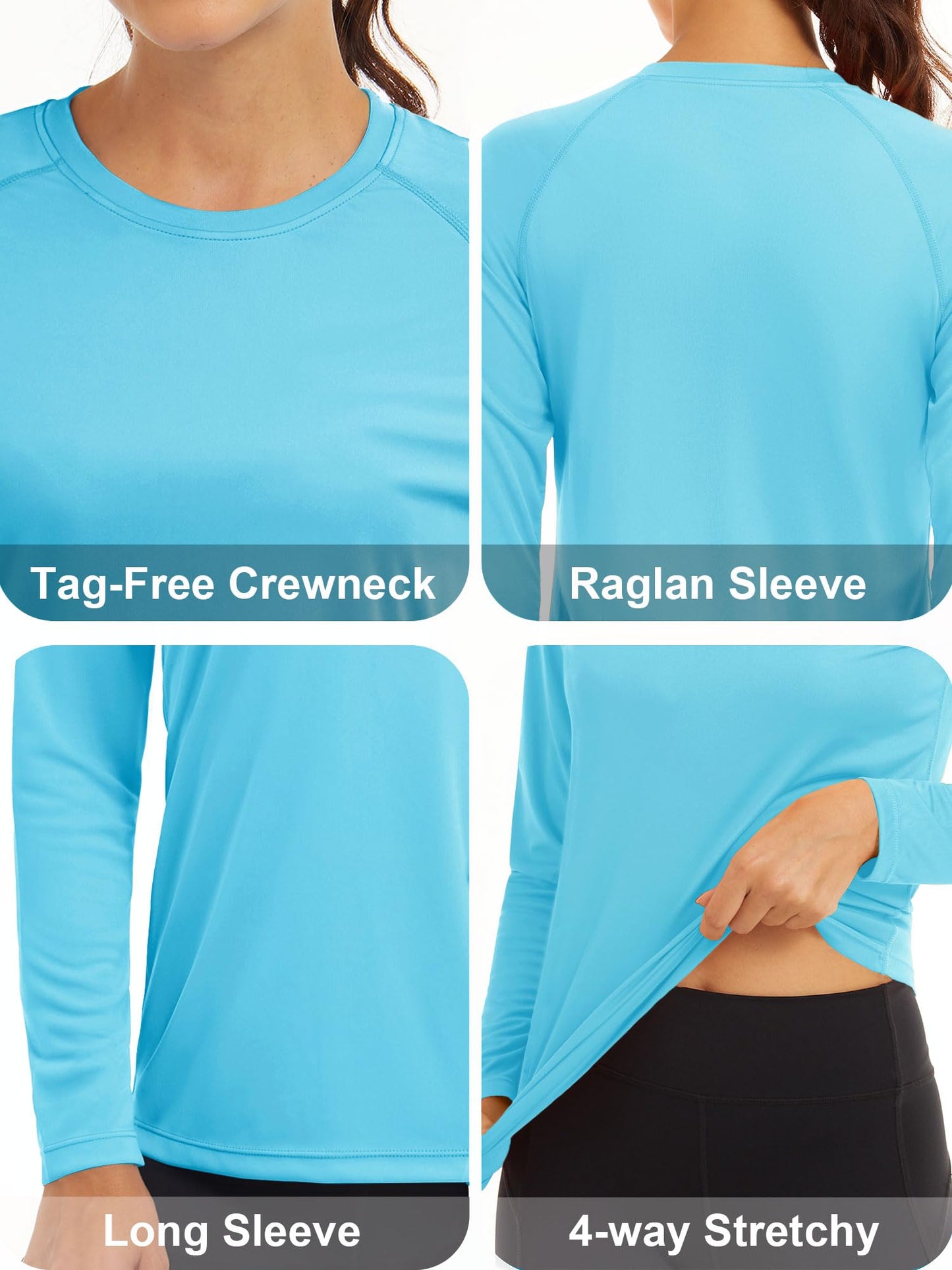 MAGCOMSEN Women Long Sleeve Running T Shirts Sun Protection Workout Hiking Shirts Moisture Wicking UV Shirts Ice Blue