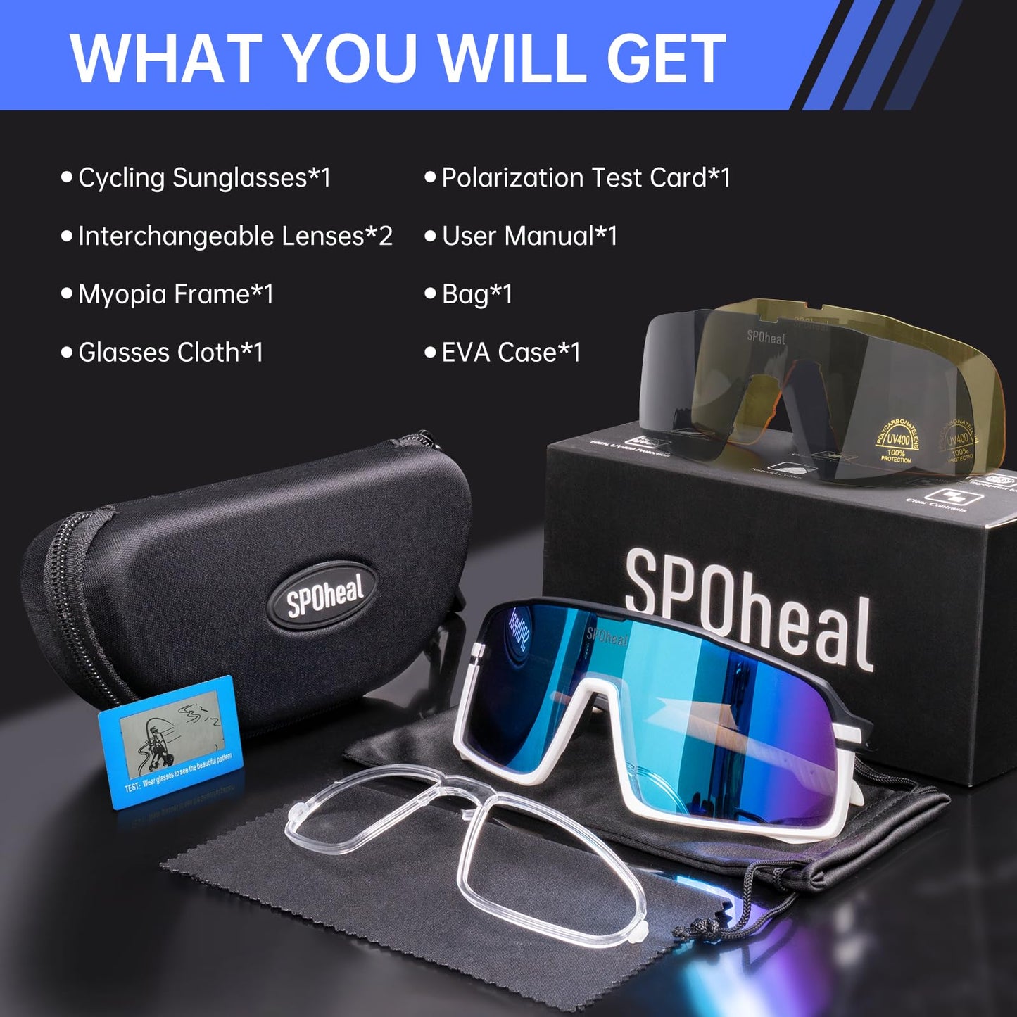 SPOheal Polarized Sunglasses UV400 Cycling Glasses for Men Women Running Baseball Softball MTB Sports Sunglasses