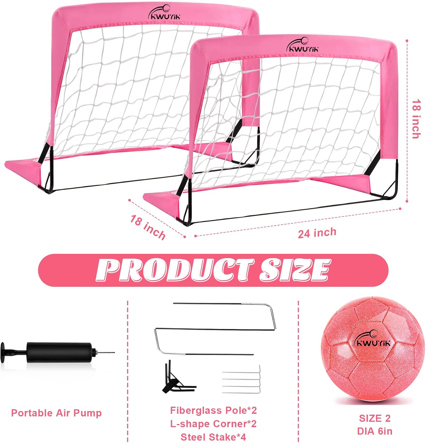 Skiennix Soccer Goals Set - 4Pcs with 2 Soccer Nets, 1 Toddler Ball & Pump - Indoor/Outdoor Fun for Kids