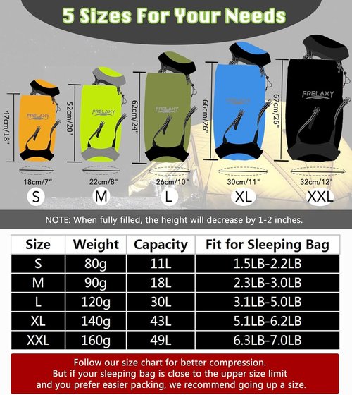 Frelaxy Compression Sack - Ultralight & Water-Resistant Stuff Sack | 11L/18L/30L/45L/52L for Camping & Hiking