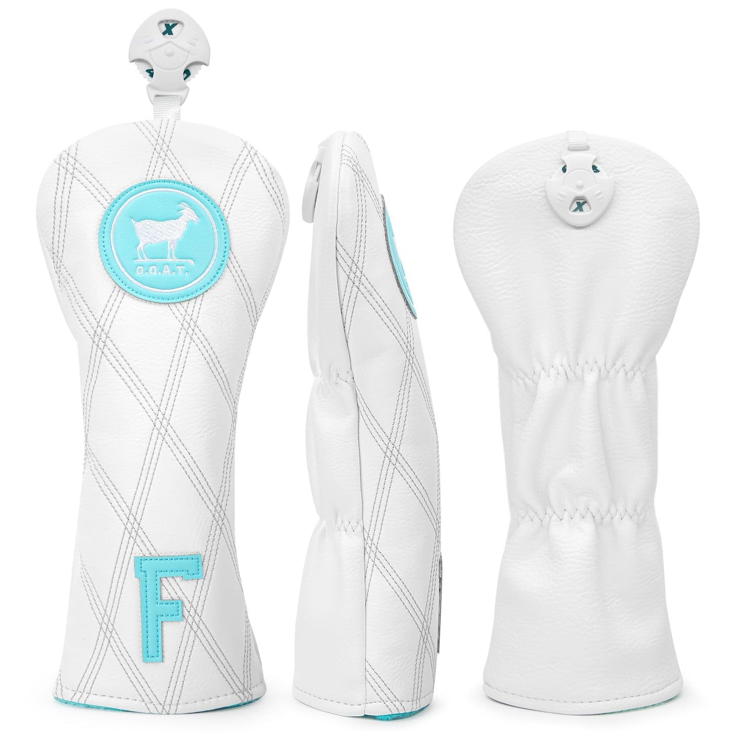 White and Blue Goat Style Golf Driver Headcover Fairway Wood Head Cover Hybrid UT Headcover Cover Premium Golf Accessories for Men (1x Fairway Cover)