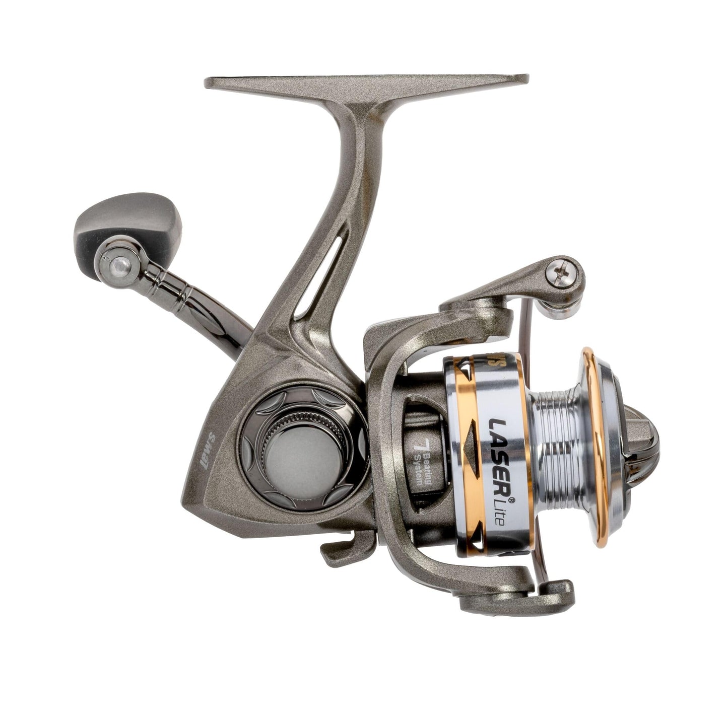 Lew’s Laser Lite Spinning Fishing Reel, Size 75 Reel, 6+1 Bearings, 5.0:1 Gear Ratio, Graphite Frame, Metallic Gray/Silver/Gold (Clam Packaging)