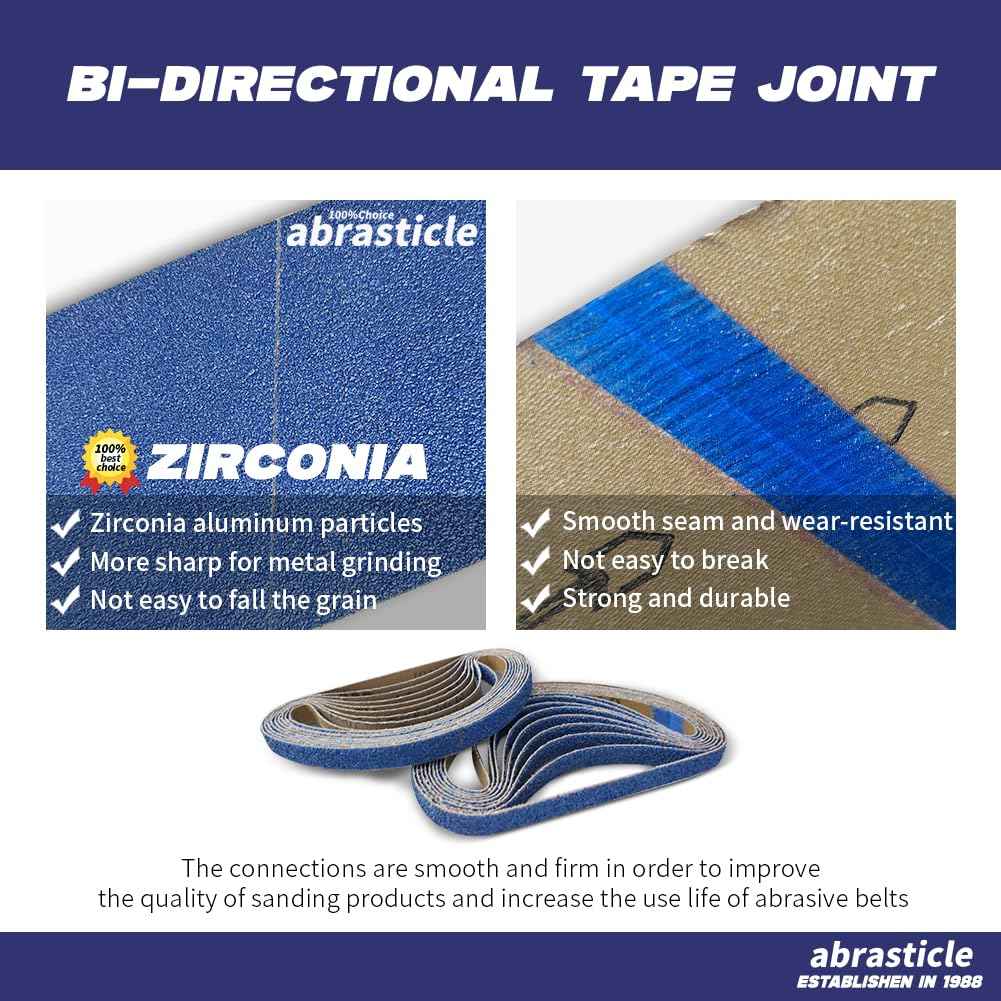 1/2" x 18" Zirconia Sanding Belts for Metal, 1/2 x 18 Inch Zirconia Metal Grinding Sand Paper, 36 PCS 6 Each of 40/60/80/120/180/240 Assorted Grits, Perfect for Metal Polishing, Derusting, Woodworking