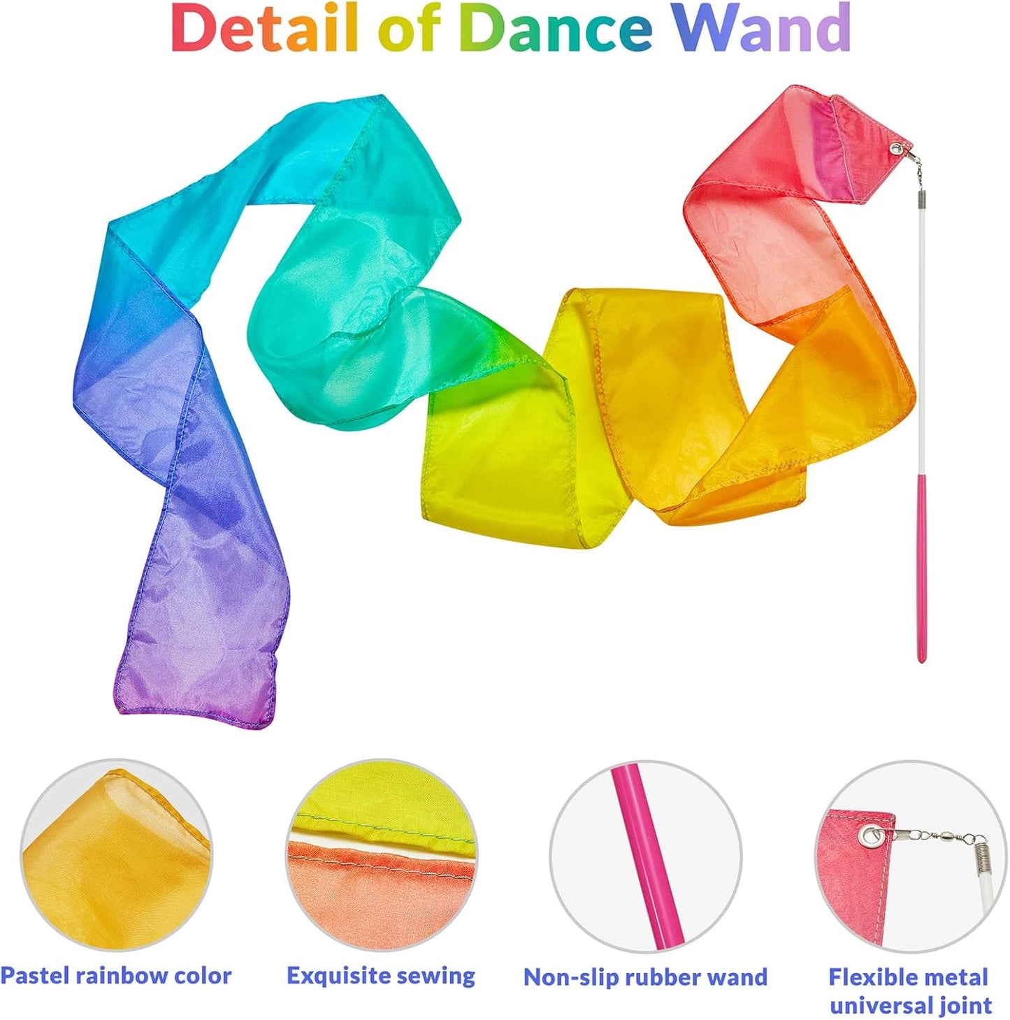 Skiennix 100% Silk Dance Ribbon Twirlers - Colorful Rainbow Play Silks for Kids | Perfect Birthday Gift