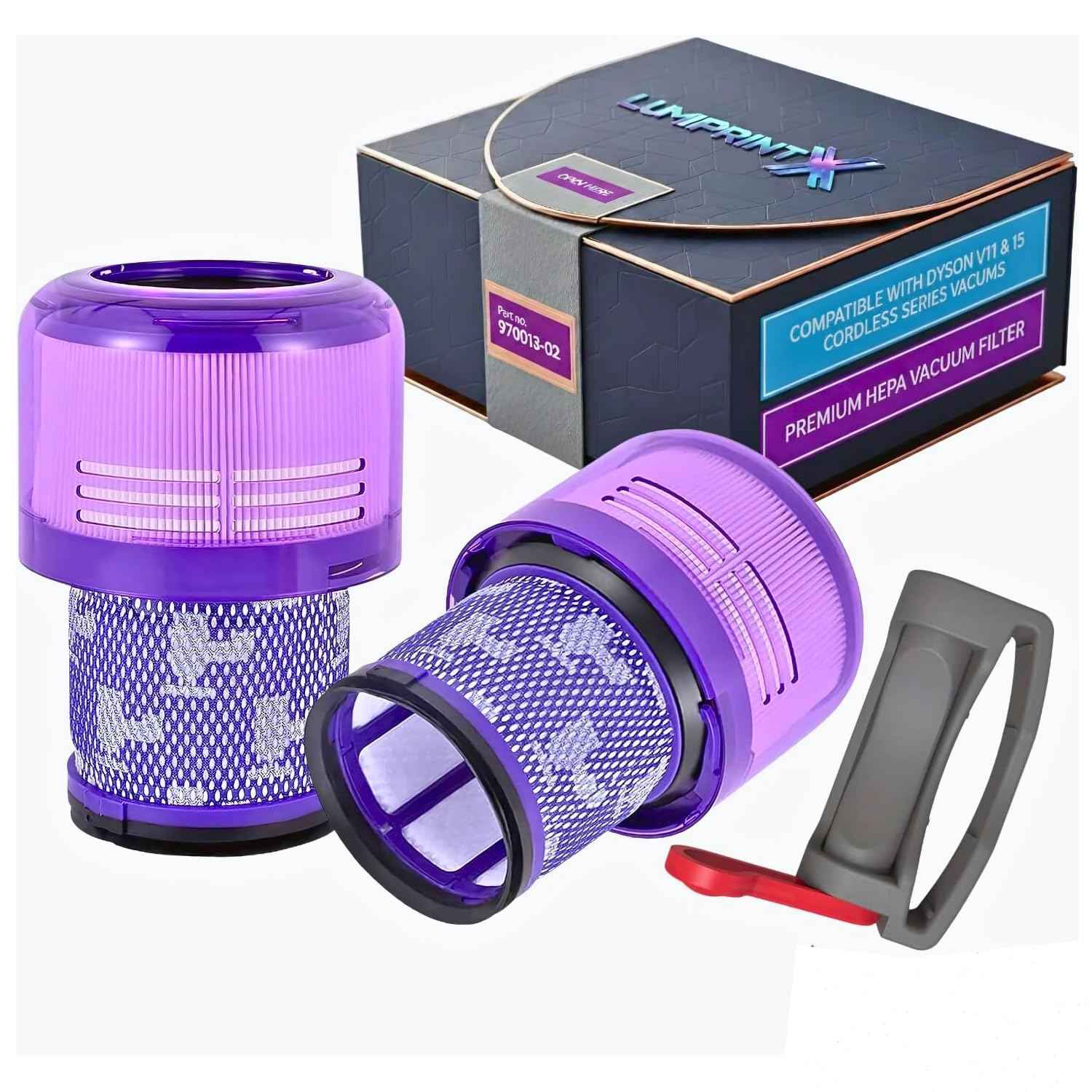 Dyson V11 Filter, 2-Pack Premium True HEPA Replacement Filters for Dyson V11, V11 Animal, V11 Completed/Absolute, Dyson-V15, V15 Filter, V15 Absolute/Submarine with Trigger Clamp, Part no. 970013-02