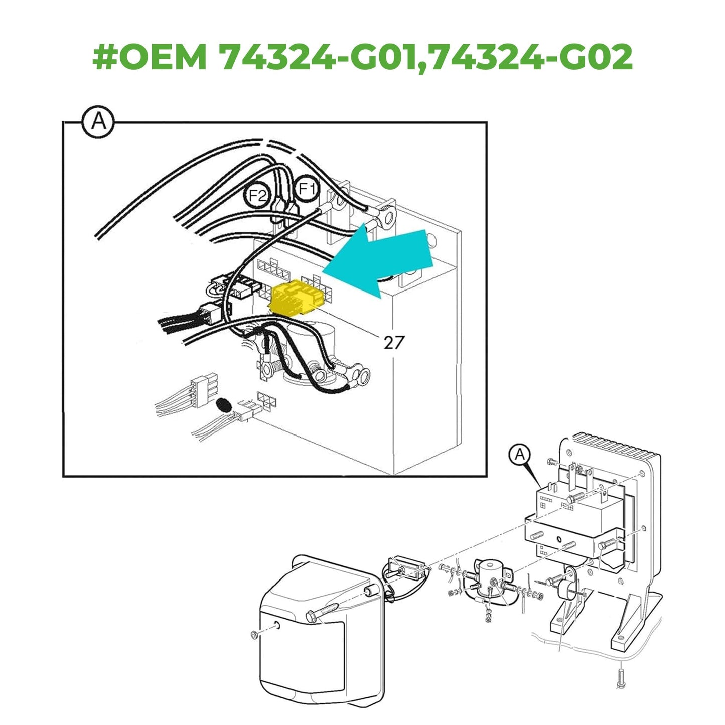 10L0L Golf Cart Control Wiring Harness for EZGO Electric & Gas TXT PDS Models 36V/48V, Replaces OEM 74324-G01 74324-G02