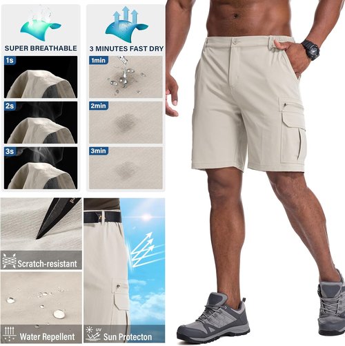 Jessie Kidden Men's Lightweight Water-Resistant Fishing & Hiking Shorts - Expandable Waist, Quick Dry
