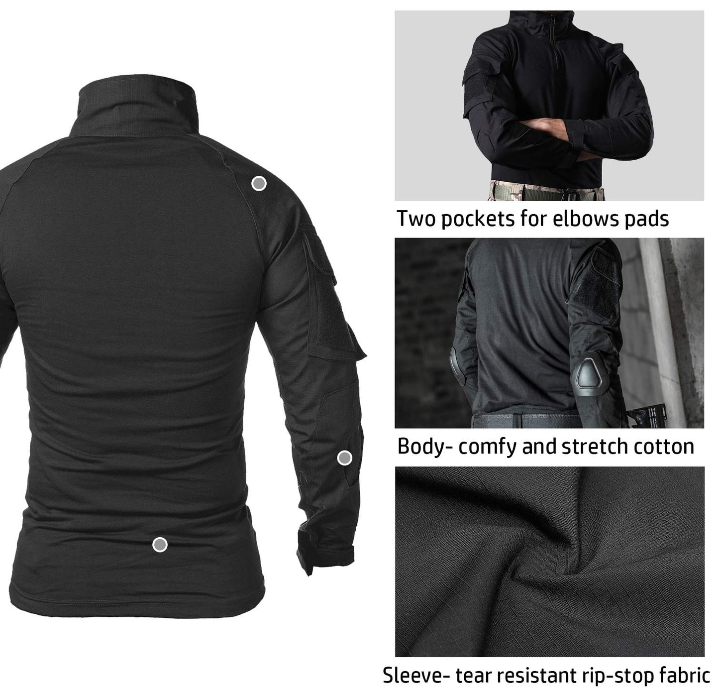 CARWORNIC Men's Tactical Combat Shirt, 1/4 Zipper Long Sleeve Camo Army Military T Shirt