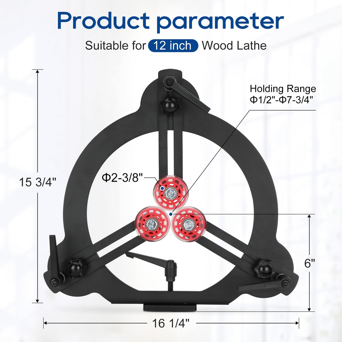 Woodturning Steady Rest for 12" Lathe Swing, Woodworking Steady Rest, 3-Point Adjustable Woodturning Steady Rest for 12 inch Swing Medium Size Lathe