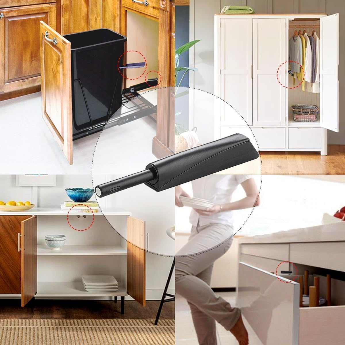 Push to Open Door Latch Cabinet Hardware CBRIVE 4 Pack Magnetic Push Latches & Lock for Hidden Door Push Release Drawer Pull Tip on Closet Locking Strong Pop Out, Black