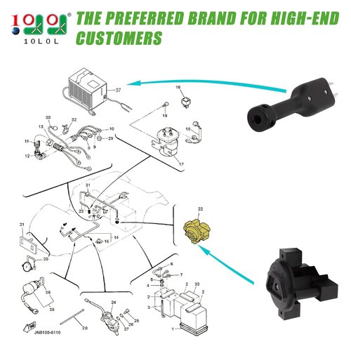 10L0L Golf Cart 2 Prong Crow Foot Charger Handle Plug & E-Way Plug Receptacle, Fits for Yamaha Electric Cart 36V Charger