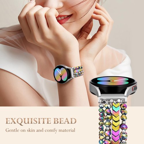 Lerobo Elegant Beaded Bracelet Compatible with Galaxy Watch 6 Classic Bands 6/7/5/4 40mm 44mm/Watch 4 Classic 42mm 46mm Watch 5 Pro 45mm 20mm Watch Band Women Girl, Crystal Watch Strap, Colorful