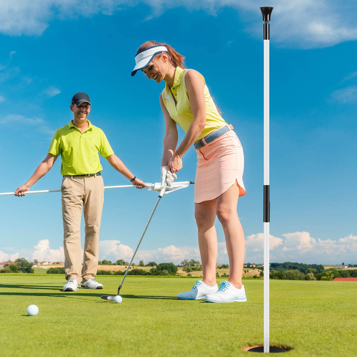 Lewtemi Set of 3 Golf Flagstick Portable Detachable Putting Green Flag Stick Fiberglass 2-section Pole Pin Flagpole for Chipping Greens Practice Golf Course Backyard Indoor Outdoors, 3 Feet