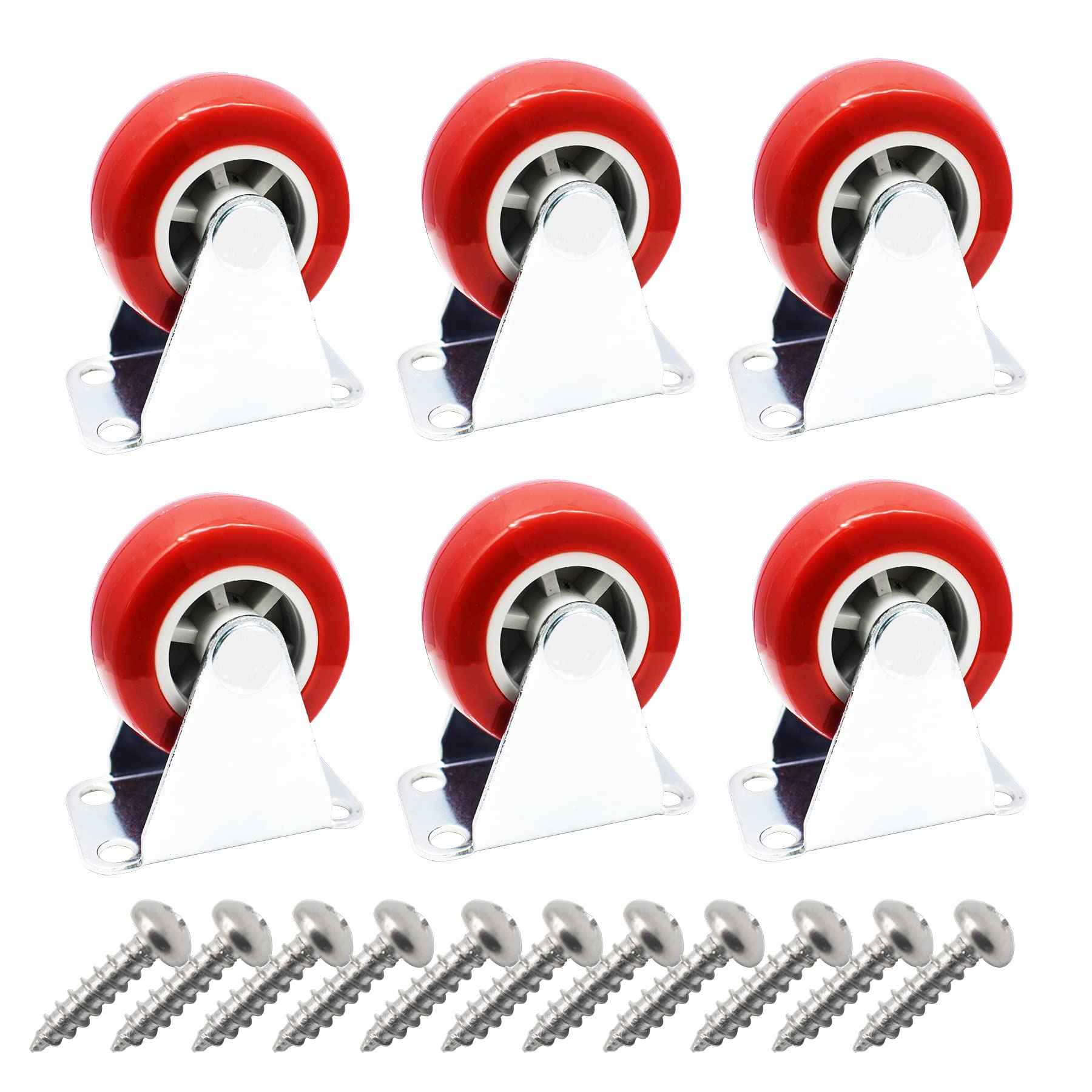 Floyutin 3 inch Rigid No-Swivel Plate Hard Rubber Caster Wheels for Furniture and Workbench 6 Packs(Free Screws)