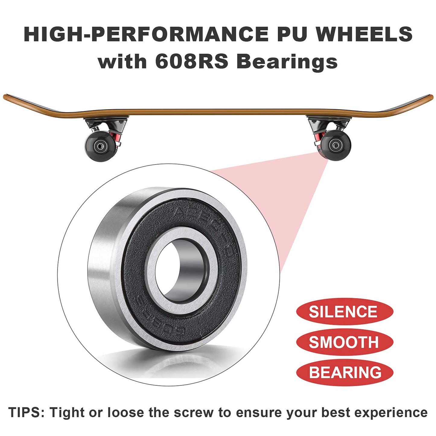 NONMON 4pcs Skateboard Wheels 52mm with Bearings, Street Wheels 95A for Street Tricks Longboard Cruiser