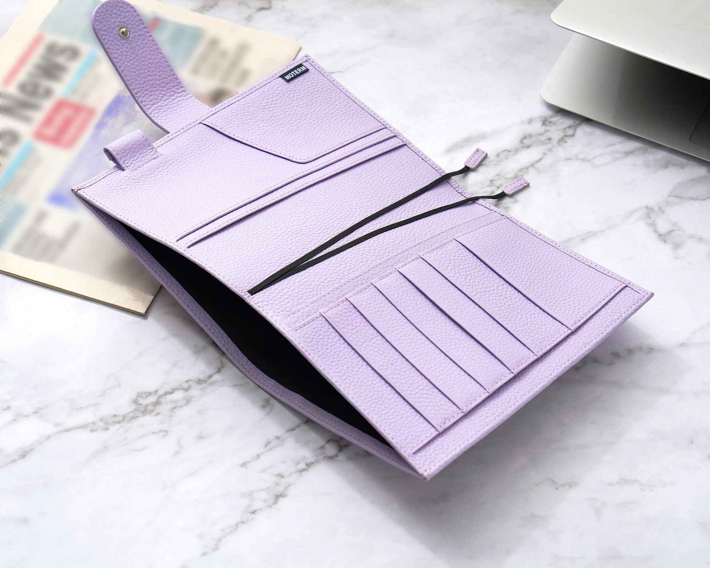 Moterm Leather Cover for Stalogy B6 - with Back Pocket, Pen Loop and Card Slots (Pebbled-Lavender, B6+)