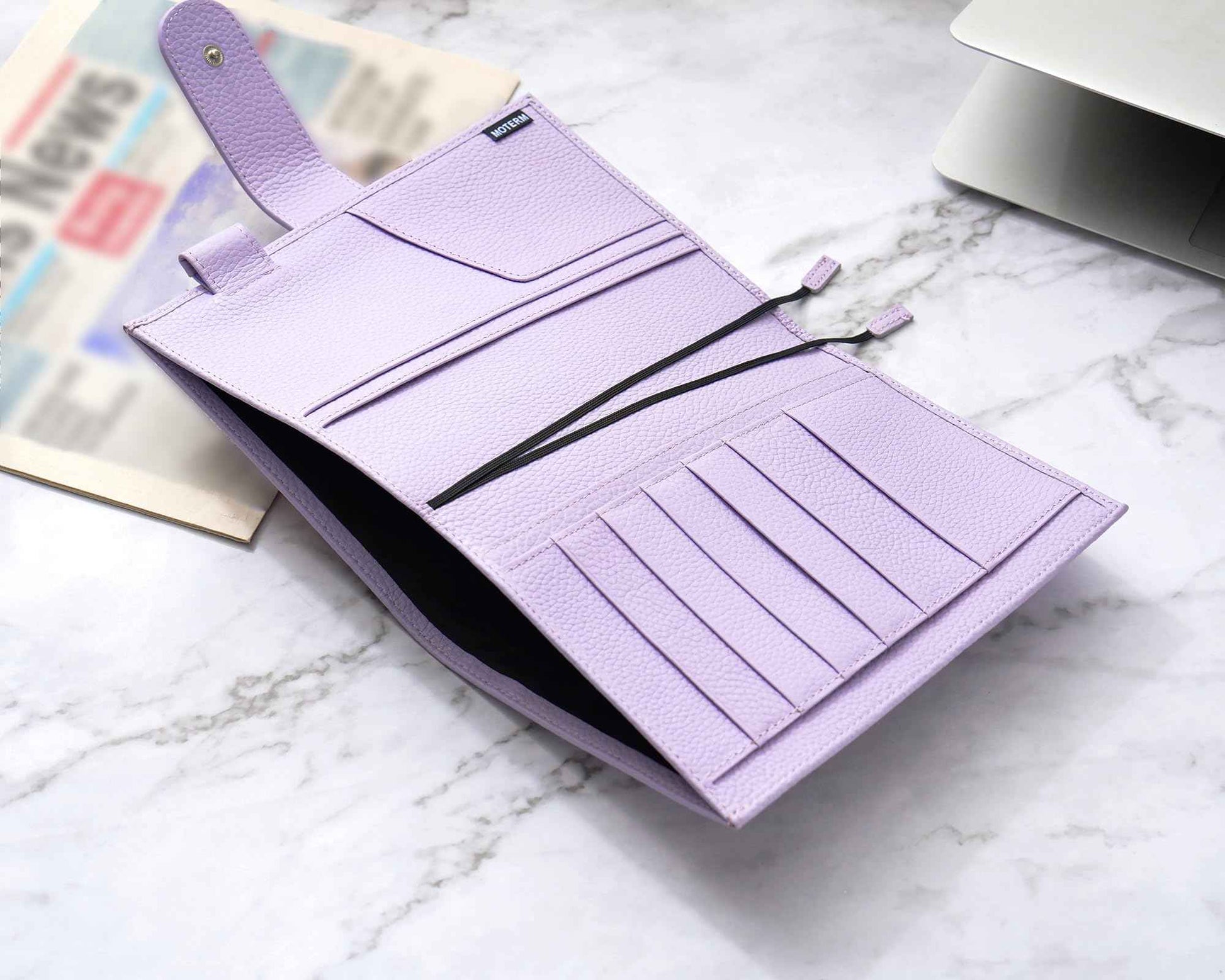 Moterm Leather Cover for Stalogy B6 - with Back Pocket, Pen Loop and Card Slots (Pebbled-Lavender, B6+)