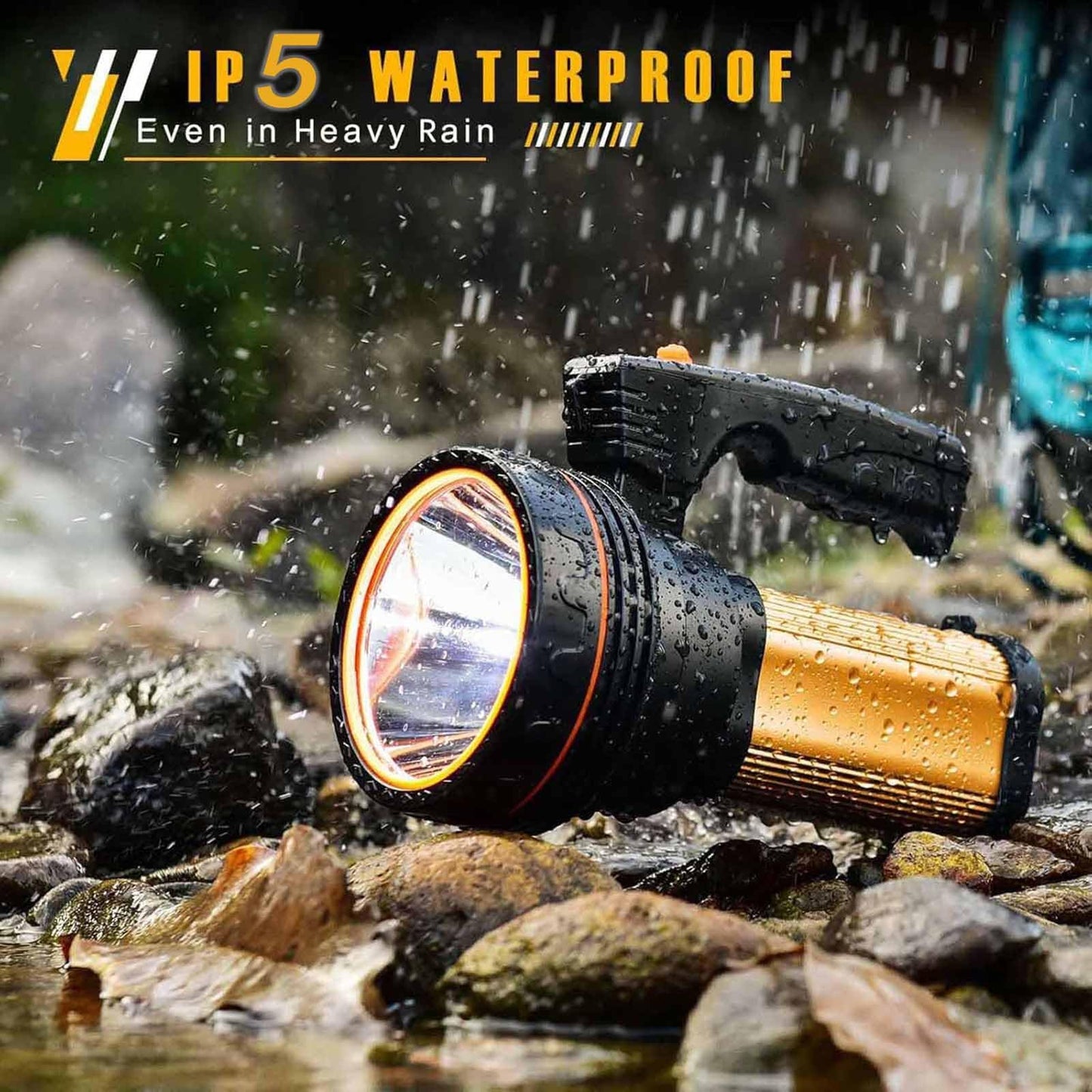 CSNDICE 100000LM High Lumens Rechargeable Spotlight Flashlight - 1600FT+ Long Beam Flashlight, IPX5 Waterproof Searchlight, 20H Standby, USB Power Bank, Shoulder Strap for Camping, Hiking, Emergency