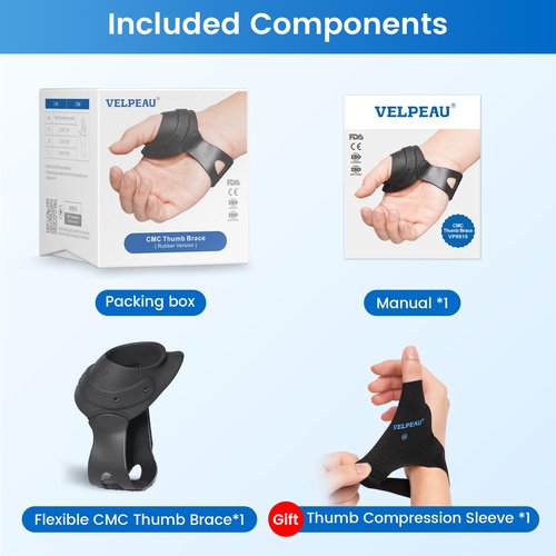 Velpeau Flexible CMC Thumb Brace - Soft Rubber Thumb Splint for Arthritis Pain and Support, Comfort Cool Thumb CMC Restriction Splint, Thumb Stabilizer for CMC Joint for Women and Men (Left Hand - M)
