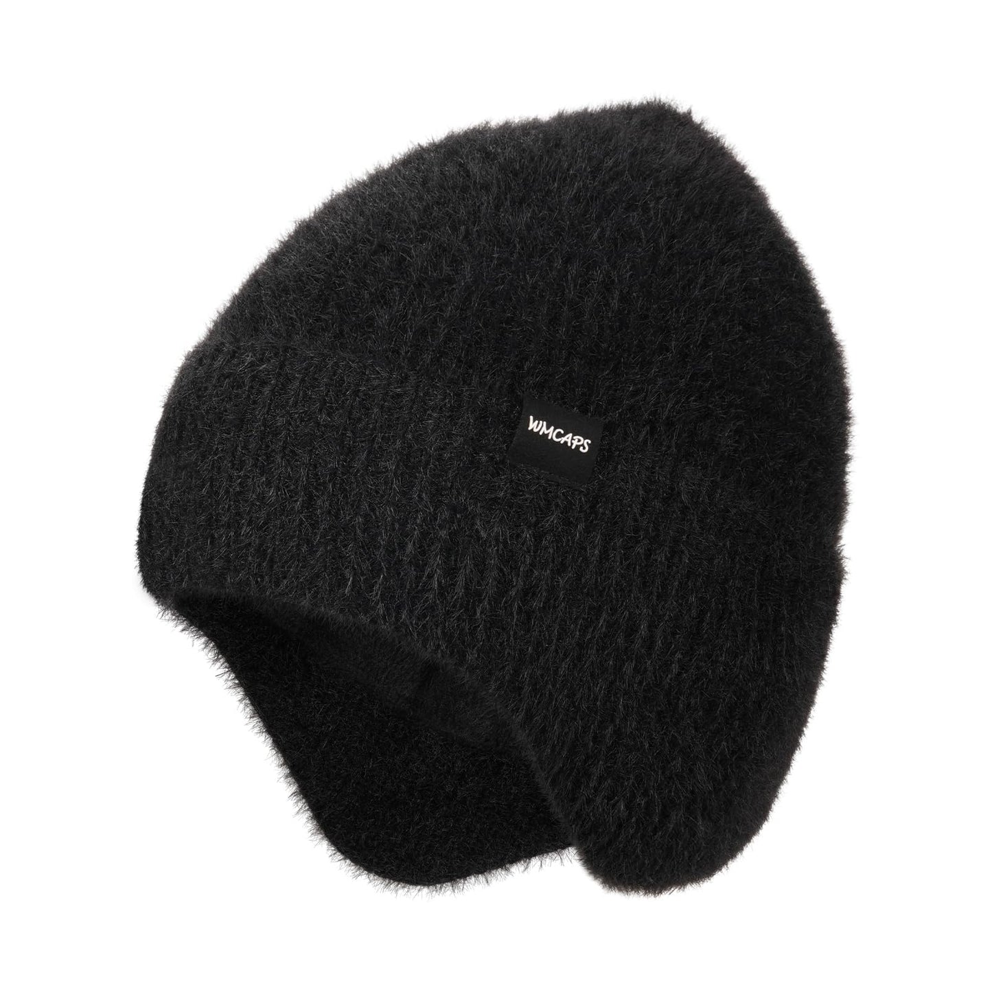 Wmcaps Fleece Lined Beanie with Earflap, Warm Thermal Knit Winter Hats for Men Women, Outdoor Stocking Cap Black