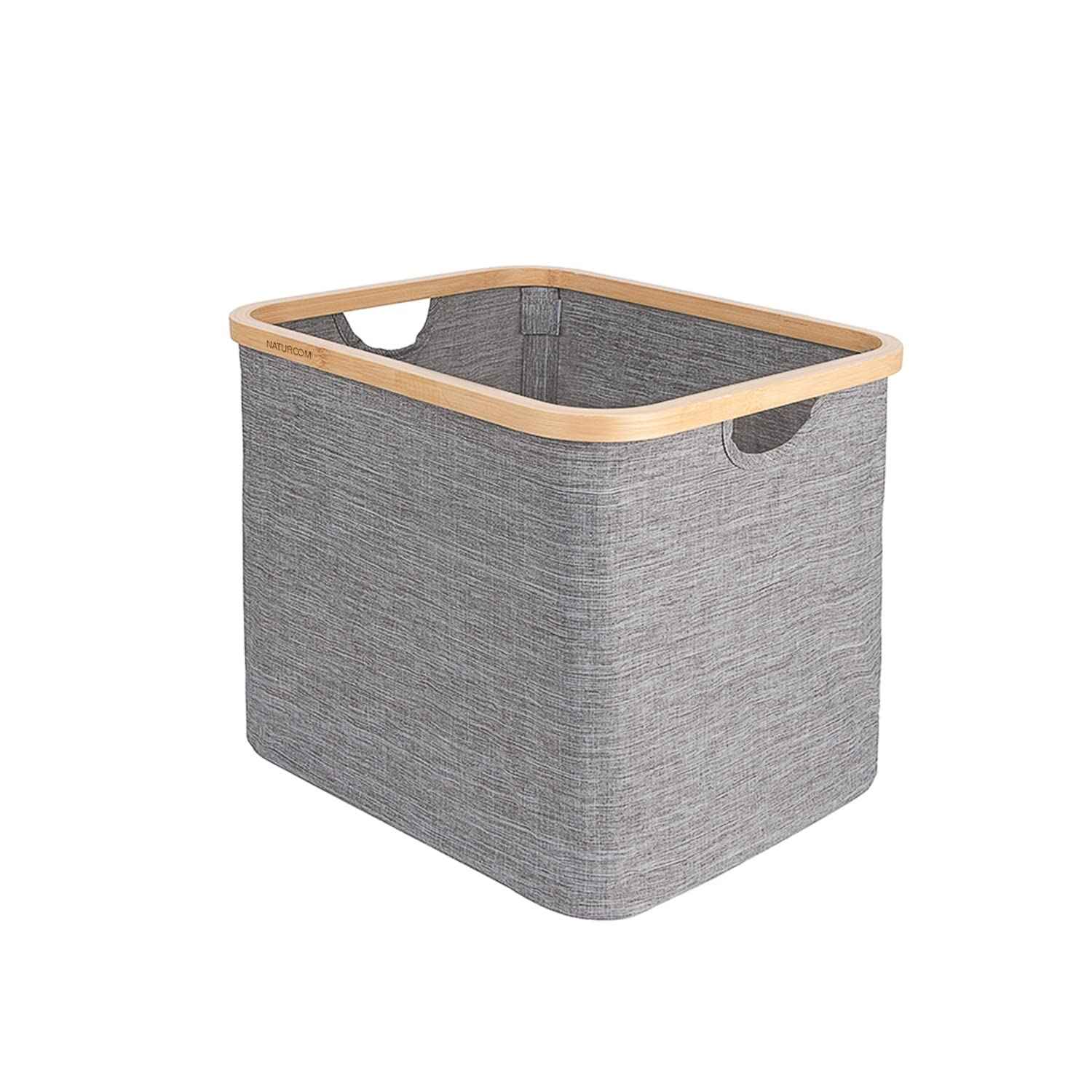 Naturoom 44L Bamboo Storage Basket | Laundry Hamper, Folding Bamboo Frame Fabric Shelf Basket With Handles, Large Cube Organizer For Bathroom, Bedroom Dirty Clothes/Towels/Blankets/Toys Storage Bin