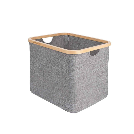 Naturoom 44L Bamboo Storage Basket | Laundry Hamper, Folding Bamboo Frame Fabric Shelf Basket With Handles, Large Cube Organizer For Bathroom, Bedroom Dirty Clothes/Towels/Blankets/Toys Storage Bin