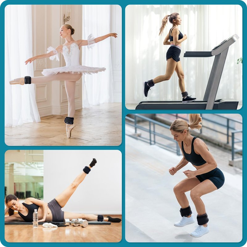 Sportneer Ankle Weights for Men Women Strength Training, 4/10 lbs Pair Leg Weights Set Comfortable and Soft Perfect for Dancing Running Walking Fitness Workout, 2lbs x 2, Black