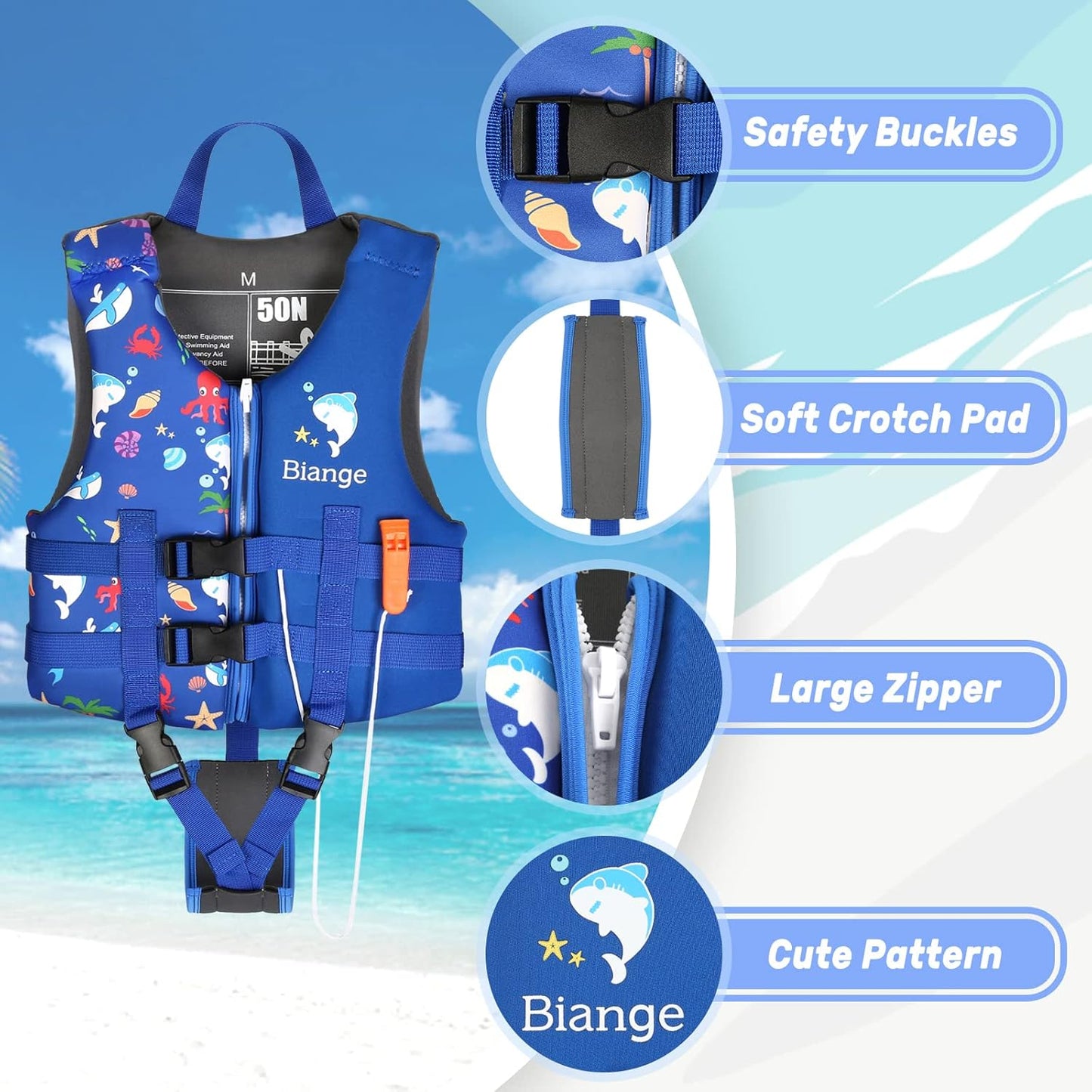 Skiennix Kids Swim Vest - Toddler Swimming Jacket Floaties with Emergency Whistle | Ages 1-9 Years Old