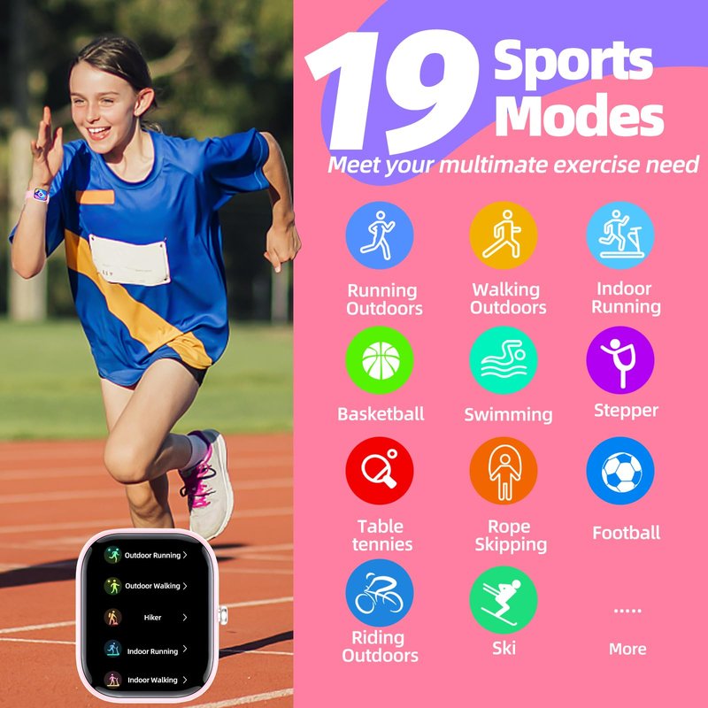 YOUSOKU Fitness Tracker Watch for Kids, IP68 Waterproof Kids Smart Watch with 1.5" DIY Dials 19 Sport Modes, Pedometers, Heart Rate, Sleep Monitor, Great Gift for Boys Girls Teens 6-14
