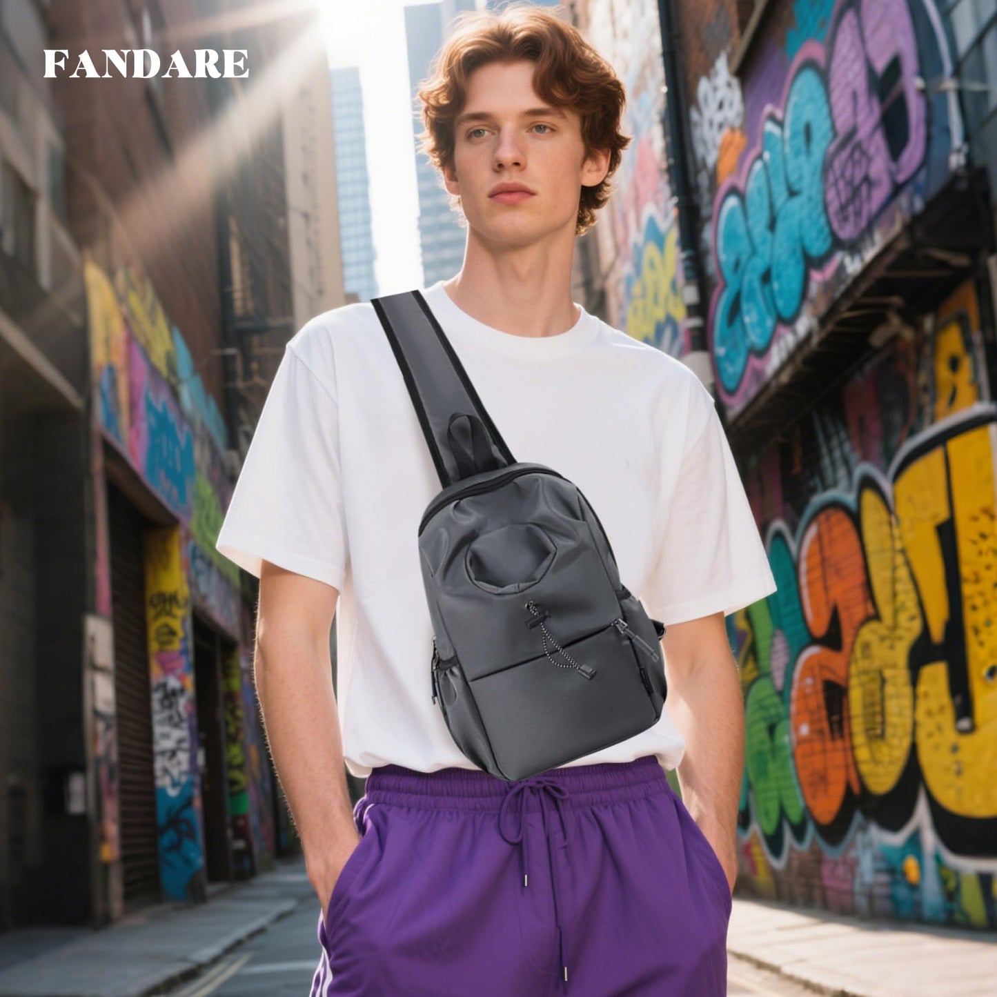 FANDARE Sport Sling Bag Men Chest Pack with Shoulder Pocket Women Versatile Motorcycle Crossbody Sling Bag Cover Pack Carry Body Wallet for Hiking Running Outdoor Travel Daypacks Dark Grey