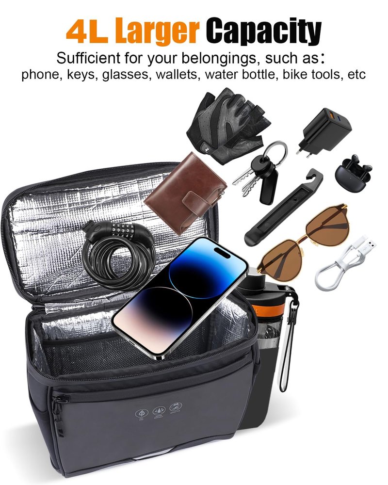 Febabilo Bike Handlebar Bag, Multifunctional Waterproof Bike Front Bag, Bicycle Frame Storage Bag Waist Shoulder Bag, Bike Pouch for Road Mountain Bicycle Cycling Travel Hiking 3.2L