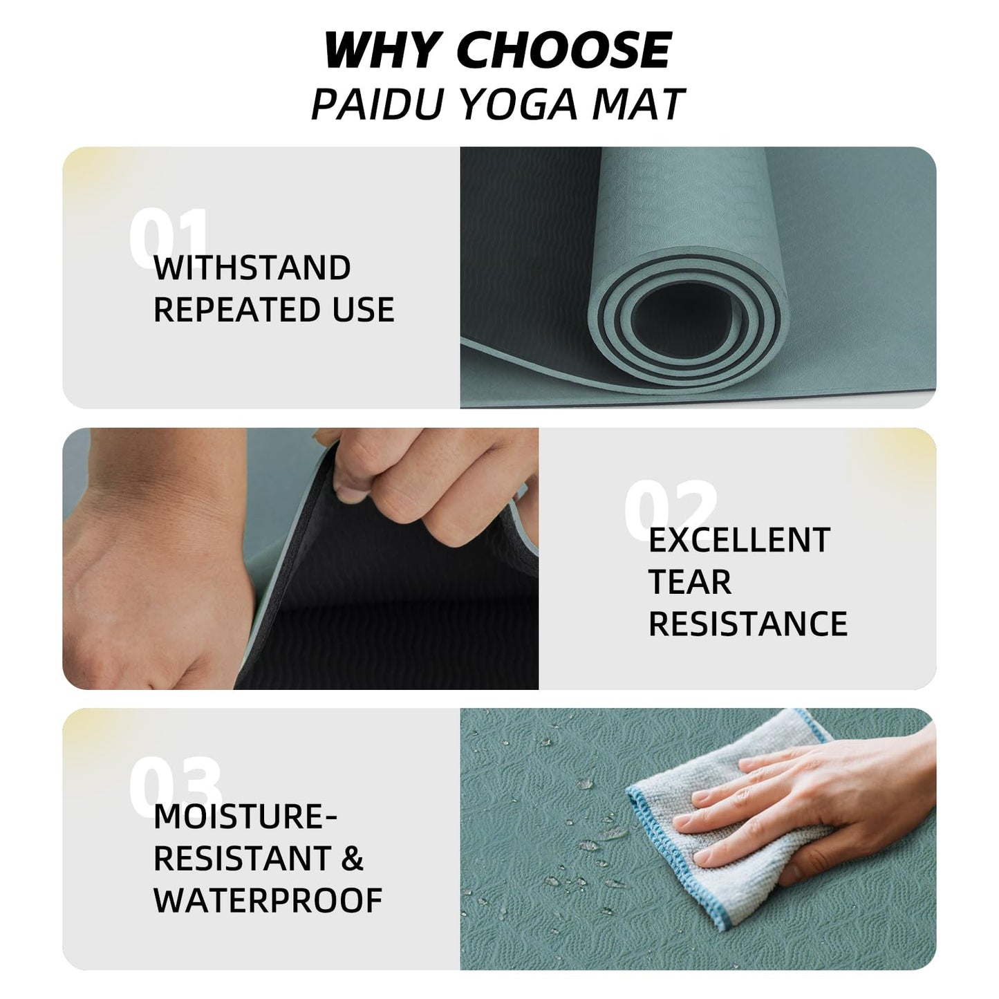 PAIDU Extra Long Wide Yoga Mat 76"x33"x2/5 Inch - Non Slip Thick Exercise Mat for Home Gym, Yoga, Pilates & Workouts (Dark green + Black)