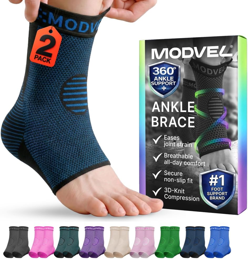 Modvel Ankle Brace - Compression Sleeve for Sprained Ankle & Achilles Tendonitis Relief | Unisex Support
