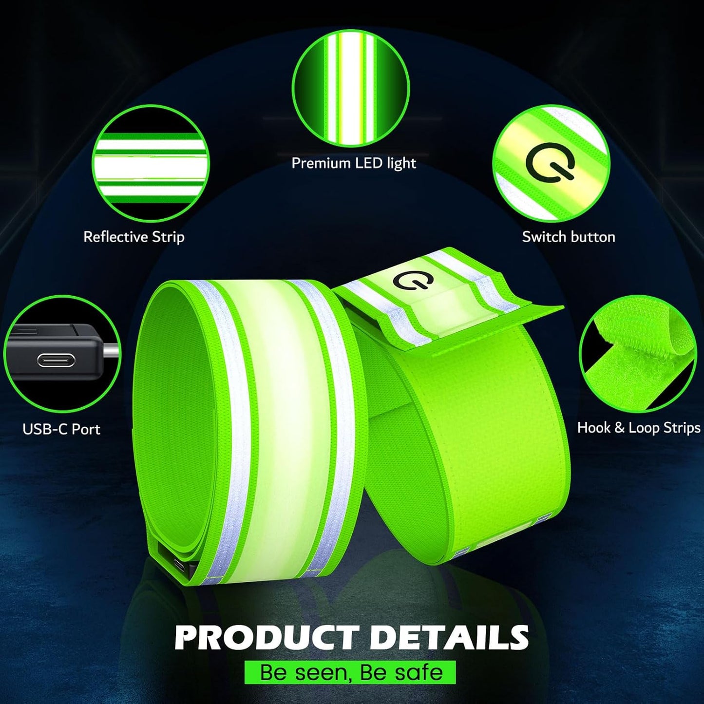 Skiennix LED Armband - High Visibility Reflective Gear | 2 Pack, 5 Colors, 3 Light Modes, Rechargeable