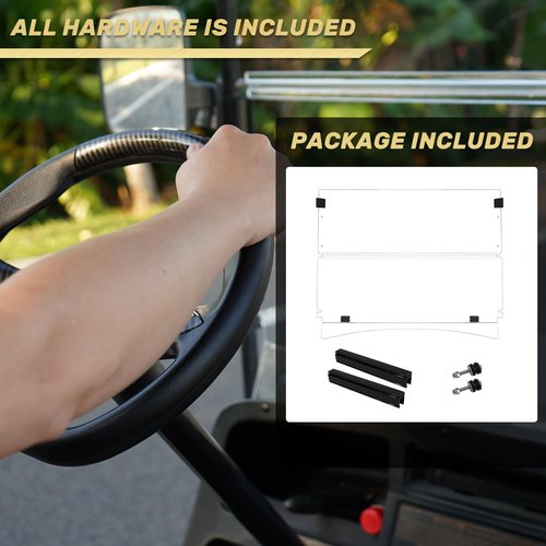HANGKUNNEE Golf Cart Windshield EZGO TXT Windshield Fits 2014-Up EZGO TXT Golf Cart Prevent UV Ray and Foldable Clear EZ GO Windshield